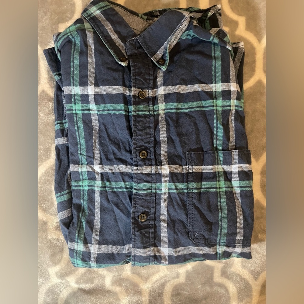Mens Button Down Shirt by Club Room, Blue, aqua & white, size large # 2115
